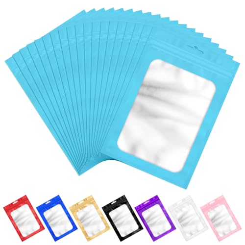 ANZNKU 100Pcs Blue Mylar Bags, Resealable Smell Proof Zip Goodie Baggies
