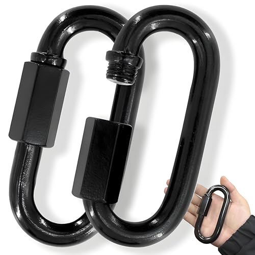 4.2 Chain Quick Links 2Pcs 1/2 Heavy Duty Carabiner 2500 LBS Capacity High Strength Anti-Rust Chain Connector for Hammock Hanging Camping and Hiking (Black)