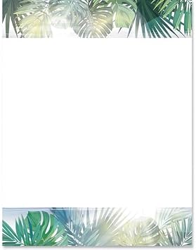 Tropical Botanical Palms Border Papers, White Background with Hanging Palm Leaves Design, 8.5 x 11, Acid-Free, Ideal for Invitations, Flyers, Scrapbooking, Cards, 25 Sheets