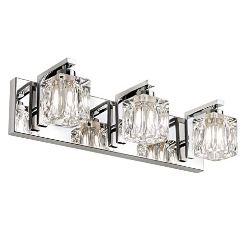 Gris LED Modern Bathroom Vanity Lights Crystal Glass Stainless Steel Bathroom Vanity Lights Fixtures Over Mirror LED Modern Crystal Glass Vanity Lights (3 Lights)