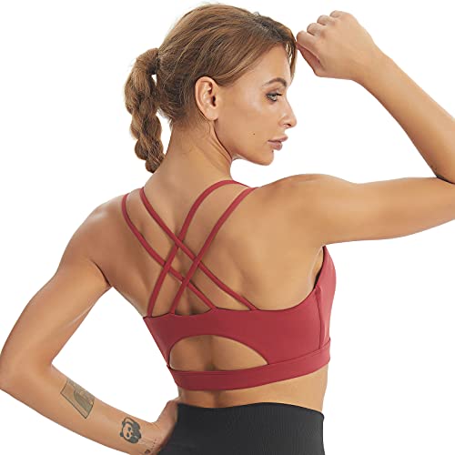 Mathacino Womens Sports Bra Strappy Sports Bra, Sexy Crisscross Back Padded Strappy Back Sports Bras Medium Support Yoga Bra With Removable Cups #TOP2