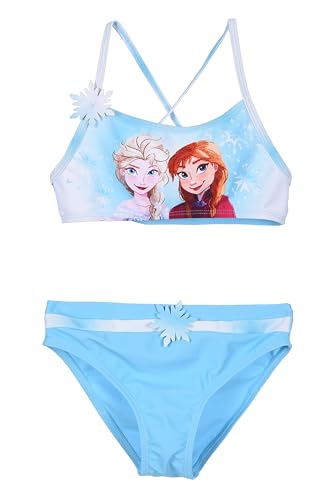 Disney Traje de Baño de 2 Piezas para Niñas y Adolescentes de Frozen, Bikini con Anna y Elsa, Copo de Nieve, turquesa, 4 años