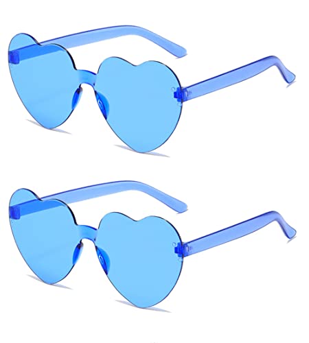 Seodondm Heart Shape Sunglasses for Women Rimless Red Blue Green or Purple 2 Pack (Blue)