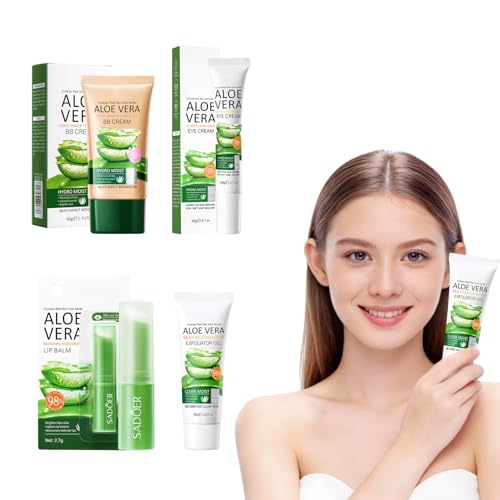 Bb Cream, Crema de día teñida de aloe vera, ganador de la prueba de crema de día tintada, 1 tubo de crema de aloe BB, 1 lápiz labial, 1 crema para los ojos, 1 exfoliante, con hidratante de larga