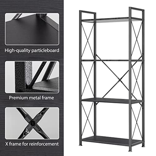 Lavievert 4-Tier Industrial Bookshelf Vintage Bookcase Shelf Organizer Rustic Wood And Metal Storage Rack For Home, Office, Garage, Kitchen, Living Room - Black #TOP6