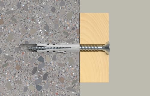 Image of fischer S6 Universal Wall Anchors for Concrete and Solid Masonry, 1 /4 inch x 1-3 /16 inch (6 x 30 mm), Rimless Nylon, Two-Direction Expansion - 100 Units