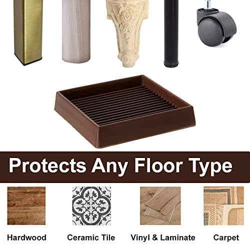 Calpalmy 2X2 Square Rubber Furniture Caster Cups With Anti-Sliding Floor Grip | Customer Trusted Furniture Floor Cups And Furniture Floor Protectors (Set Of 8) #TOP2
