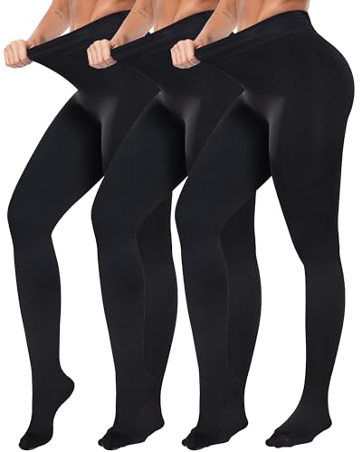Image of ATHVOTAR Fleece Lined Winter Tights Women - Thermal Warm Opaque Pantyhose Thick Sheer Leggings 1 Black /1 Black /1 Black Medium /Large