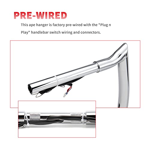 Customoto 14" Rise 1.25" Fat Pre-Wired Ape Hanger Handlebar Compatible With Harley 2015-2022 Road King Flhr Road King Classic Flhrci, Chrome #TOP6