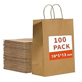 vanhel 10x5x13in Kraft paper Bags 100Pcs Brown Paper Bags with Handles Bulk, Recycled Paper Gift Sacks,for Gifts,Retail,Merchandise,Grocery,Birthday Wedding Party Favor, Take-out
