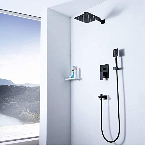 Douche ensemble noir carré 25 cm encastré anti-calcaire avec jet large LWX