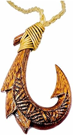 Hawaiian Jewelry Koa Wood Hand Carved Fish Hook Necklace from Maui, Hawaii