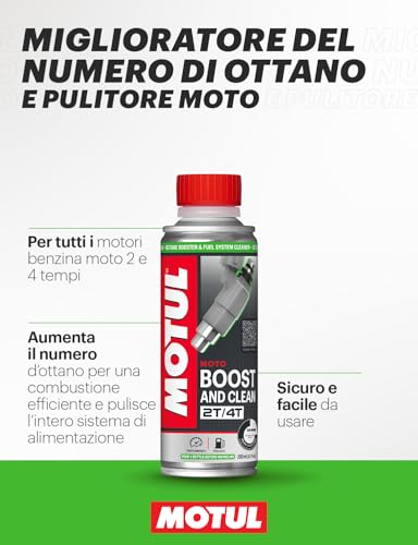 Motul - Additivo Per Migliorare Il Numero Di Ottano E Detergere - Motori 2T Et 4T - Riduzione Dei Consumi - Ideale Prima Della Revisione - Boost And Clean Moto - 200 Ml - 2