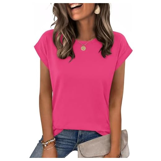 Zeagoo Womens Tops Summer Casual Cap Sleeve Tshirts Shirts Dressy Going Out Outfits Trendy Clothes Hot Pink