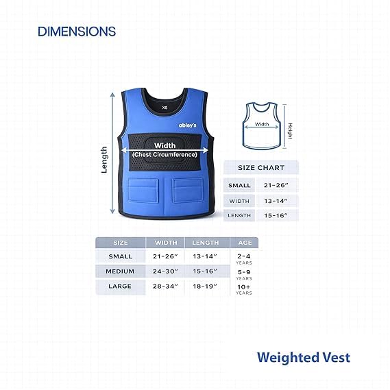 Image of Abley's Kids Weighted Vest for Sensory Integration - Calming Deep Pressure Sensory Vest for Autism, SPD, ADHD - Adjustable Neoprene Body Wrap with 6 Removable Weights - Blue, Large (2 KG)