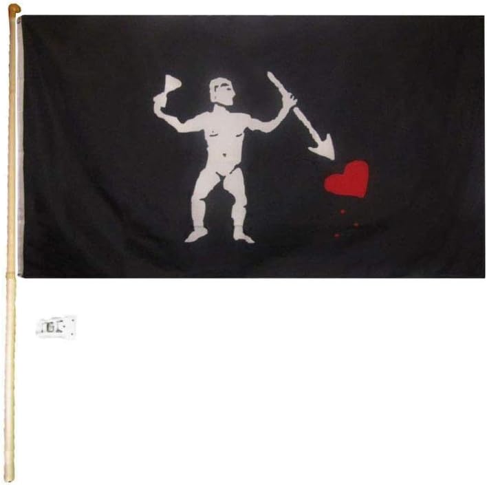 3x5 3'x5' Pirate John Quelch Variation Polyester Flag with 5' (Foot) Flag Pole Kit with Wall Mount Bracket & Screws (Imported)