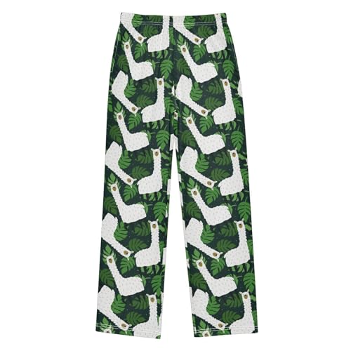 Llama Palm Leaf Boys Long Pants Soft Trousers Elastic Waist Kids Lounge Bottoms with Pockets S-XL