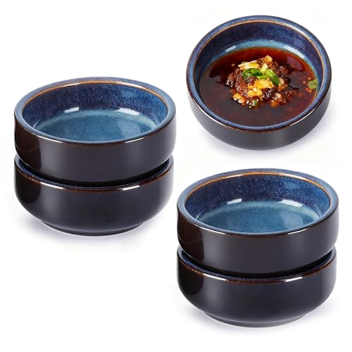 Cuencos para Salsa de Cerámica, 8,8 cm x 2,5 cm, 4 Piezas Plato de Cerámica para Salsa de Soja, Cuenco Pequeños para Salsas, Redondos Cuencos para Aperitivos, para Sushi, Salsas, Frutas, Nueces