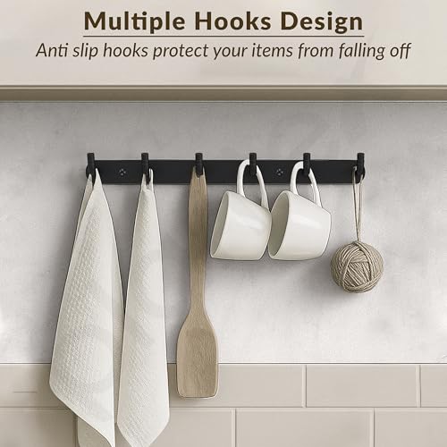 Image of Plantex Wall Hooks for Hanging Cloth /Stainless Steel Towel Hangers /Bathroom Robe Hooks /Door Hangers /Wall Hook Rack /Hook Rail for Hanging Keys - 6 Hooks (Pack of 3, Black)