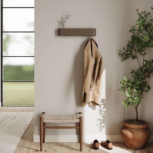 Kazai. Wall-Mounted Coat Rack 'Toke' - Modern Design Coat Rack with Hidden Wall Hooks - Solid Wood Veneer Panel Coat Hanger - Oak, Dark by Kazai. - Image 5