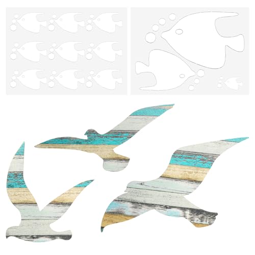 APOMOONS 3 Stück Holz Möwe Deko mit Fisch Spiegel Aufkleber,...