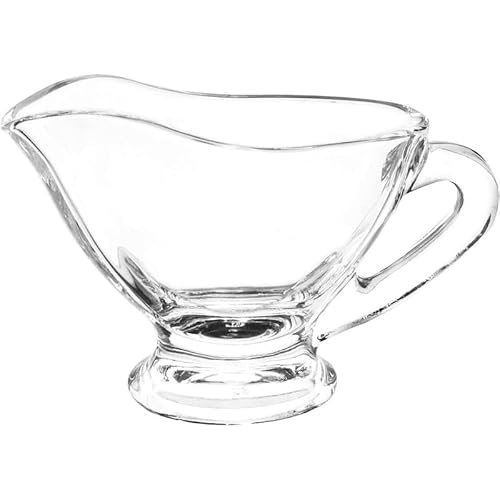 Bargain House Modern Glass Gravy Boat with Handle & Pourer, Clear sauceboat, Gravy Server, rustproof Glassware, Table Serve Ware, Dishwasher Safe, Elegant Dining Essential Pack of 2