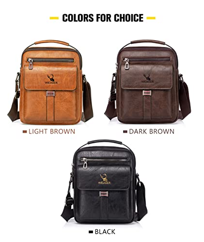 Bolsa escolar de couro, bolsa transversal casual, bolsa de mão, resistente à água (, Preto, Medium