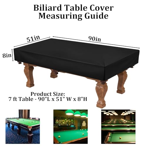 Pool Table Cover, Light Weight Farbric Billiard Table Covers, Waterproof & Dustproof Air Hockey Table Cover, Black (Black, 7)