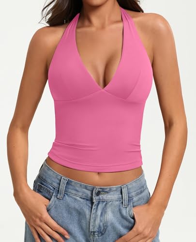 Image of Avidlove Women's Halter Top Deep V Going Out Tops Double Lined Sexy Backless Summer Crop Tank Top