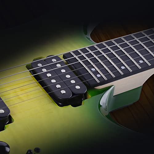 Leo Jaymz 6 Strings Headless Electric Guitar - Full Scale Travel Guitar - Alder Body And 5 Piece Maple Neck - Maple Veneer - Customized Pickups (Green Burst) #TOP3