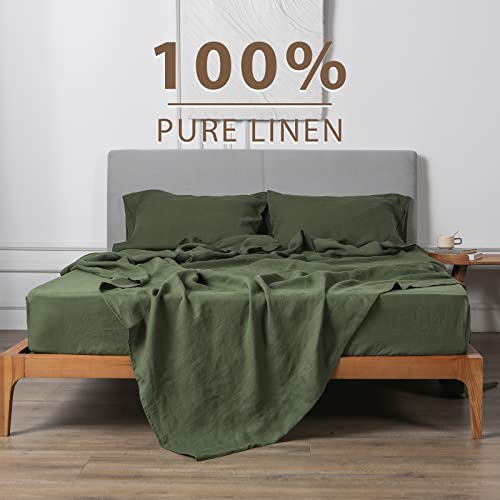 Xz Xifa Linen Sheets Queen, 100% French Flax Linen Sheets, Breathable And Cooling For Hot Sleepers, Linen Bed Sheets, 4Pcs(1 Flat Sheet, 1 Fitted Sheet, 2 Pillowcases)-Green #TOP1