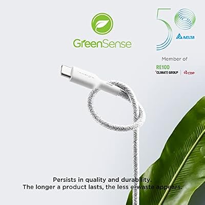 Innergie USB C to Lightning Cable (5.9ft, 1.8m) Apple Mfi Certified - 3A Fast Charging Cable 480Mbps Data Transfer, Design for iPhone/iPad/AirPods (Nylon Braided- White) (Delta Electronics)