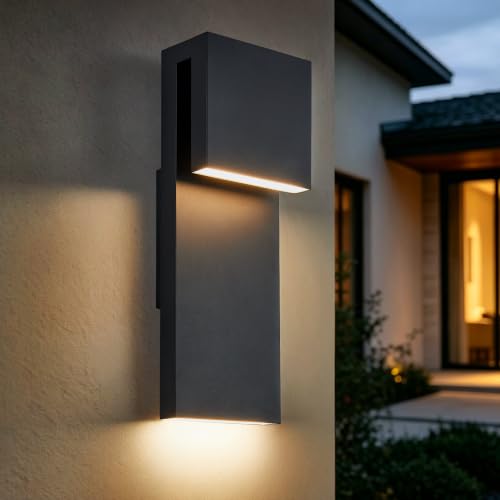 Image of Tarentlight Modern LED Outdoor Wall Sconce 17W Integrated LED Outdoor Wall Mount,Anti Rust Textured Black Suit for Wet Locations and All Rooms,Easily Installed in Any Direction.Bulb Included.