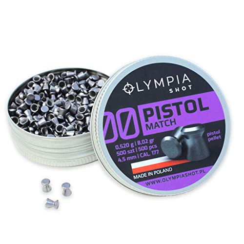Olympia Shot Pistol Match Air Gun Pellets | .177 Caliber (4.5 Mm), 8.02 Gr | Flat Wadcutter Head For Competition Target Shooting | 500 Count #TOP13