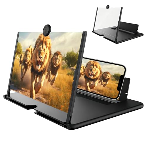 12INCH Black Mobile Phone Magnifier Screen,2026 New 3D HD Magnifier Projector Screen Enlarger for Movies,Videos,Gaming and Travel,Foldable Phone Stand with Screen Amplifier,Supports All Smartphones