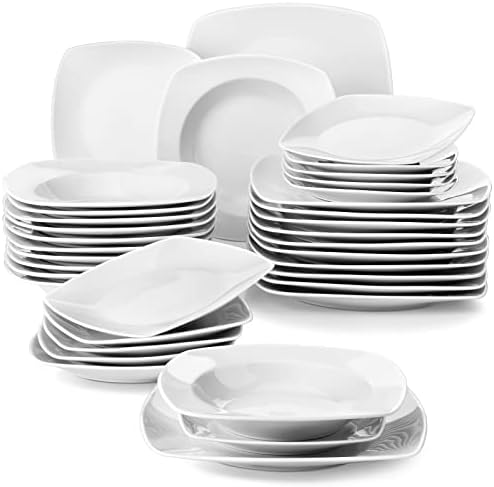 MALACASA, Series Julia, 60-Piece Dinner Sets Ivory White Porcelain Tableware Set with 12-Piece Cups/Saucers/Dessert Plates/Soup Plates/Dinner Plates, Service for 12 People