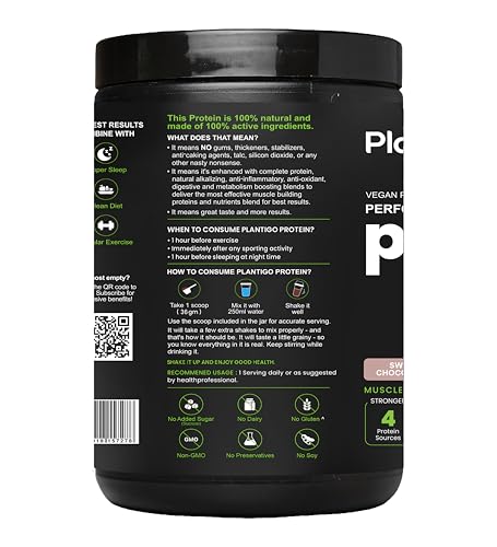 Image of Plantigo Clean Plant Protein Powder | No Preservatives, No Banned Substances | Super Protein Blend - Pea, Brown Rice, Flax | Vegan Green Protein For Men, Women (Swiss Chocolate - 1 kg x Pack of 3)