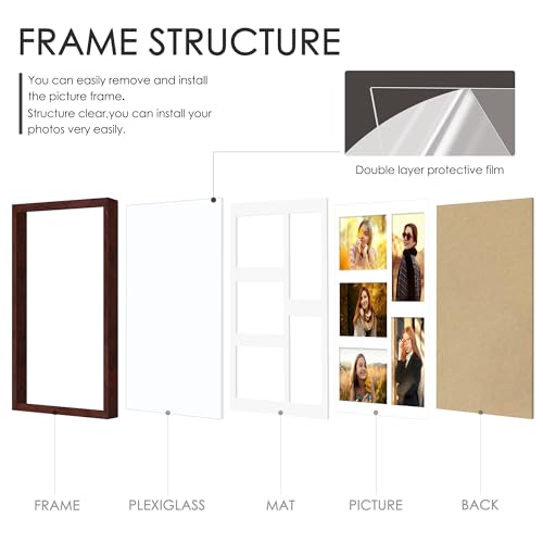 Image of DUENPY 11x14 Collage Picture Frame 4x6 Collage Picture Frame Displays Five 4x6 inch Photos or 11x14 (Without Mat) Wall Decor Wall Hanging or Tabletop Redwood