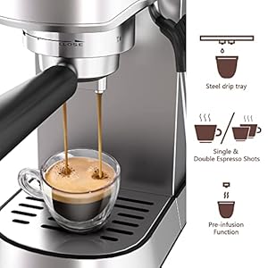 Wirsh espresso machine20 bar espresso maker with commercial steamer for latte and cappuccino expresso coffee machine with 42 oz removable water tankstainless steel home barista  urban country home decor