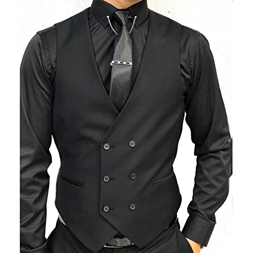 Gilet de Costume croisé Noir pour Homme Fashion Groom Tuxedo Gilet Gilet Business Casual Débardeur pour la fête de Bal (Couleur : A, Taille : L)