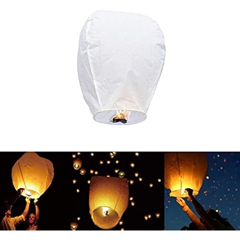 TiSkying Chinese Sky Lanterns - Eco Friendly, 100% Biodegradable Wire-Free Fire Resistant Paper Lantern to Release in Sky, Chinese Wish Lanterns for White for Weddings, Birthdays, Parties Cover