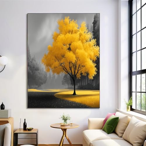 Lienzos Decorativos 50X70Cm Sin Marco Cuadro Sobre Lienzo Bosque Caducifolio Arte Parque Retro Dormitorio Cocina Cuadros Pared Imágenes Cuadros Decoracion Salon Wall Amarillo-Gris
