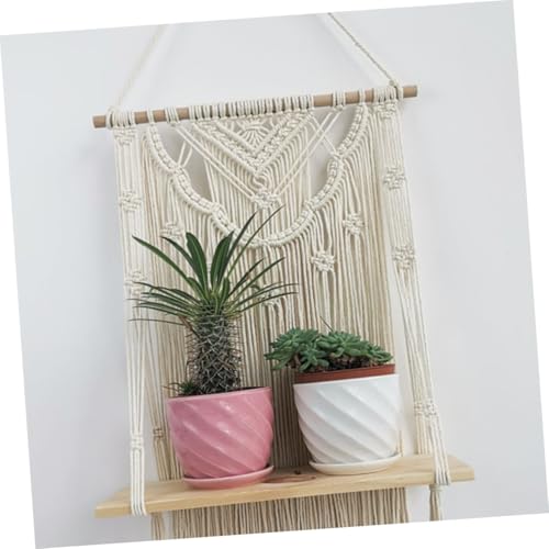 Étagère murale macramé bohème bois suspendue avec rangement salon