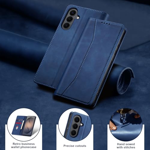Image of Jasonyu Flip Wallet Case for Samsung Galaxy S26 Plus /S26+ 5G,Leather Magnetic Folio Cover with Card Holder,Kickstand - TPU Shockproof Durable Protective Phone Case,Blue