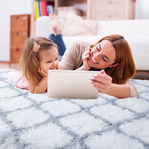 Zareas Soft Geometric Shaggy Rugs Fluffy Rug For Living Room Bedroom, Shag Modern Moroccan Fuzzy Furry Rug For Kids Girls Boys Dorm Nursery Floor Accent Home Office, White, 5X8 Feet #TOP5