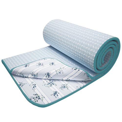Image of Story@Home Dohar Double Bed Cotton 100% | 150GSM 225 x240 cm Quilt AC Blanket for Summer | AC Comforter Double Bed | Light Blue & White Geometric Reversible Design Duvet | All-Season Blanket