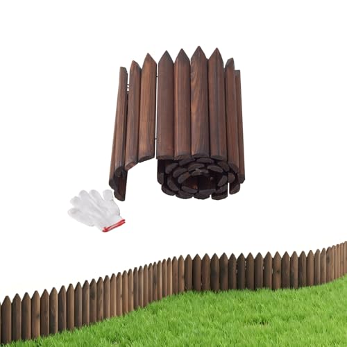 (1PACK 4FT) Wood Garden Edging Border Wooden Garden Fence Landscape Edging Lawn Fence Border with Gloves Decorative Flower Bed Border for Yard Patio Pathway Tree Outdoor-47.2" L X 11.8" H