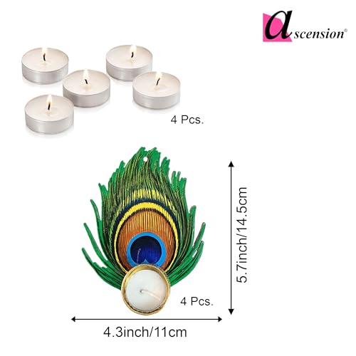 Image of Ascension Decorative Peacock Tealight Candle Holder Stand Set of 4 Mor Pankh Design Reusable Diya for Diwali Decor Rangoli Decoration Items, Home Decor, Diyas Indoor Outdoor Office Gifting, (Big)