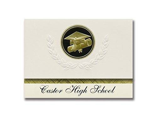 Signature Announcements Castor High School (Castor, LA) Graduation Announcements, Presidential style, Basic package of 25 Cap & Diploma Seal. Black & Gold. -  Signature Announcements, Inc, PAC_BASICPres_HS25_155380_212320
