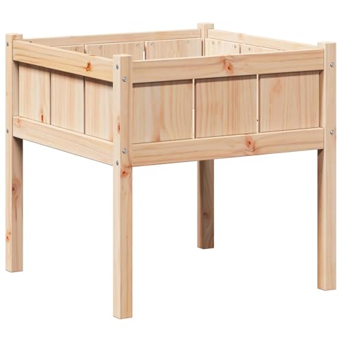 GeenYuu Macetero de jardín natural de madera maciza de pino, 70 x 70 x 70 cm, resistente a la intemperie, contenedor de jardín para exteriores, maceta grande para verduras, flores, terraza y jardín